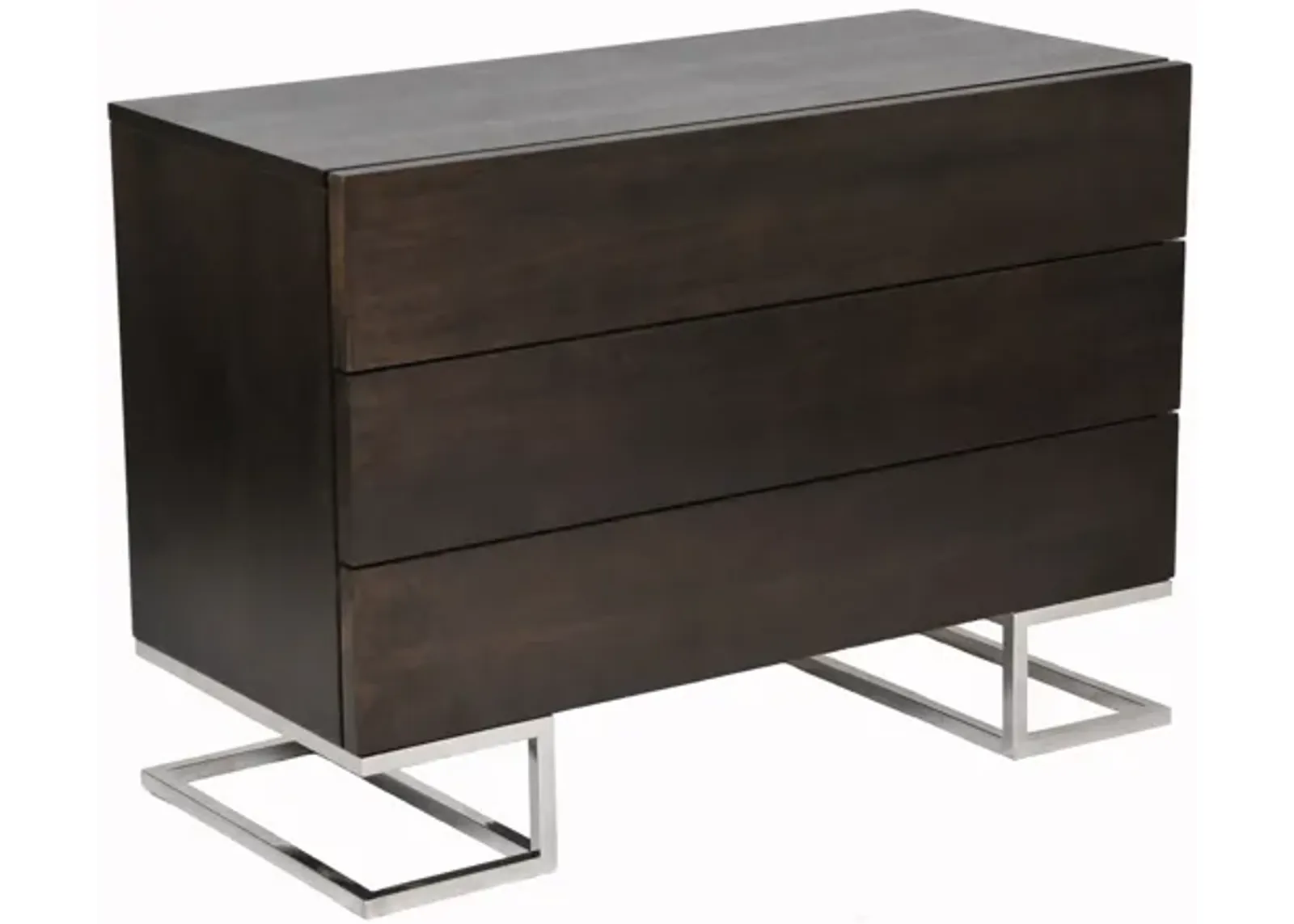 Sam 39 Inch Dresser, 3 Drawers, Sleek Steel Legs, Espresso Brown Wood - Benzara