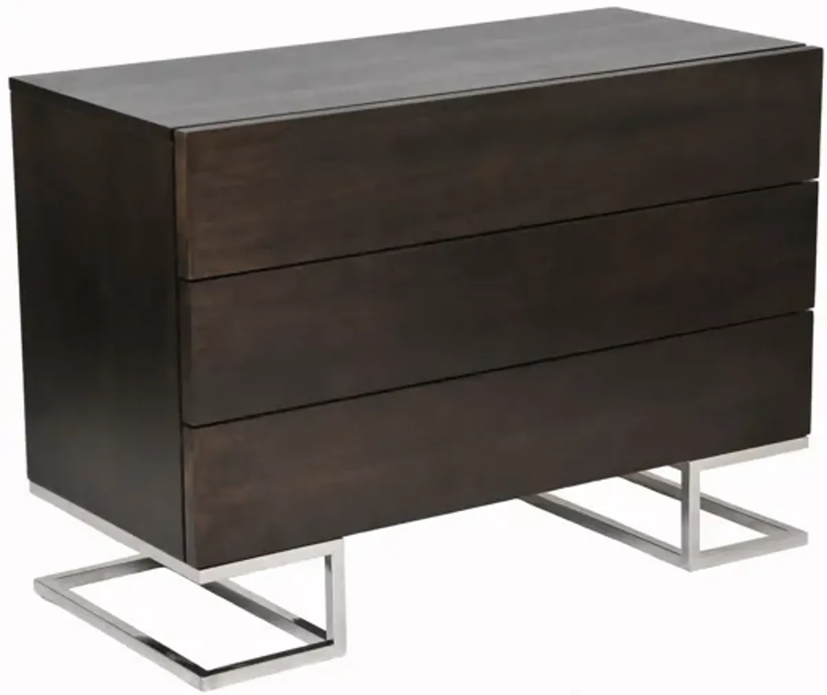 Sam 39 Inch Dresser, 3 Drawers, Sleek Steel Legs, Espresso Brown Wood - Benzara