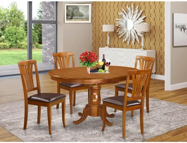 5 Pc set Portland Dining Table featuring Leaf and 4 Upholstered Seat Chairs in Saddle Brown