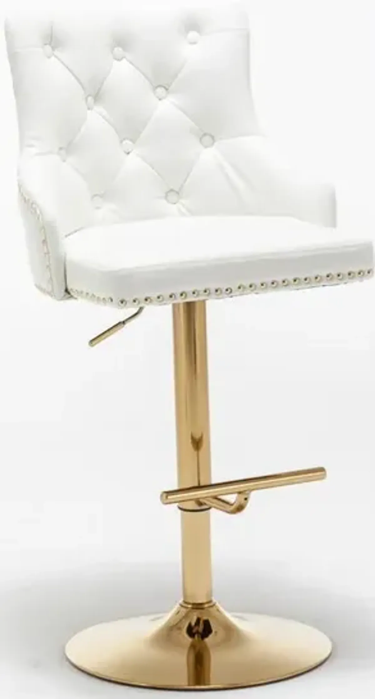 Brightcast 2-piece Velvet Tufted Gold Bar Stools in White