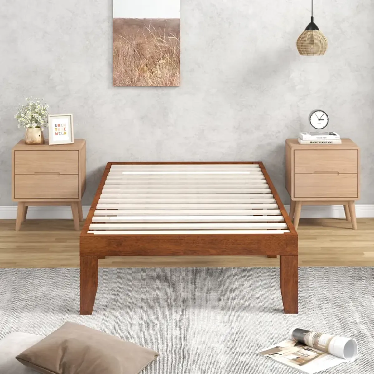 Twin Size 14 Inch Wooden Slats Bed Mattress Frame