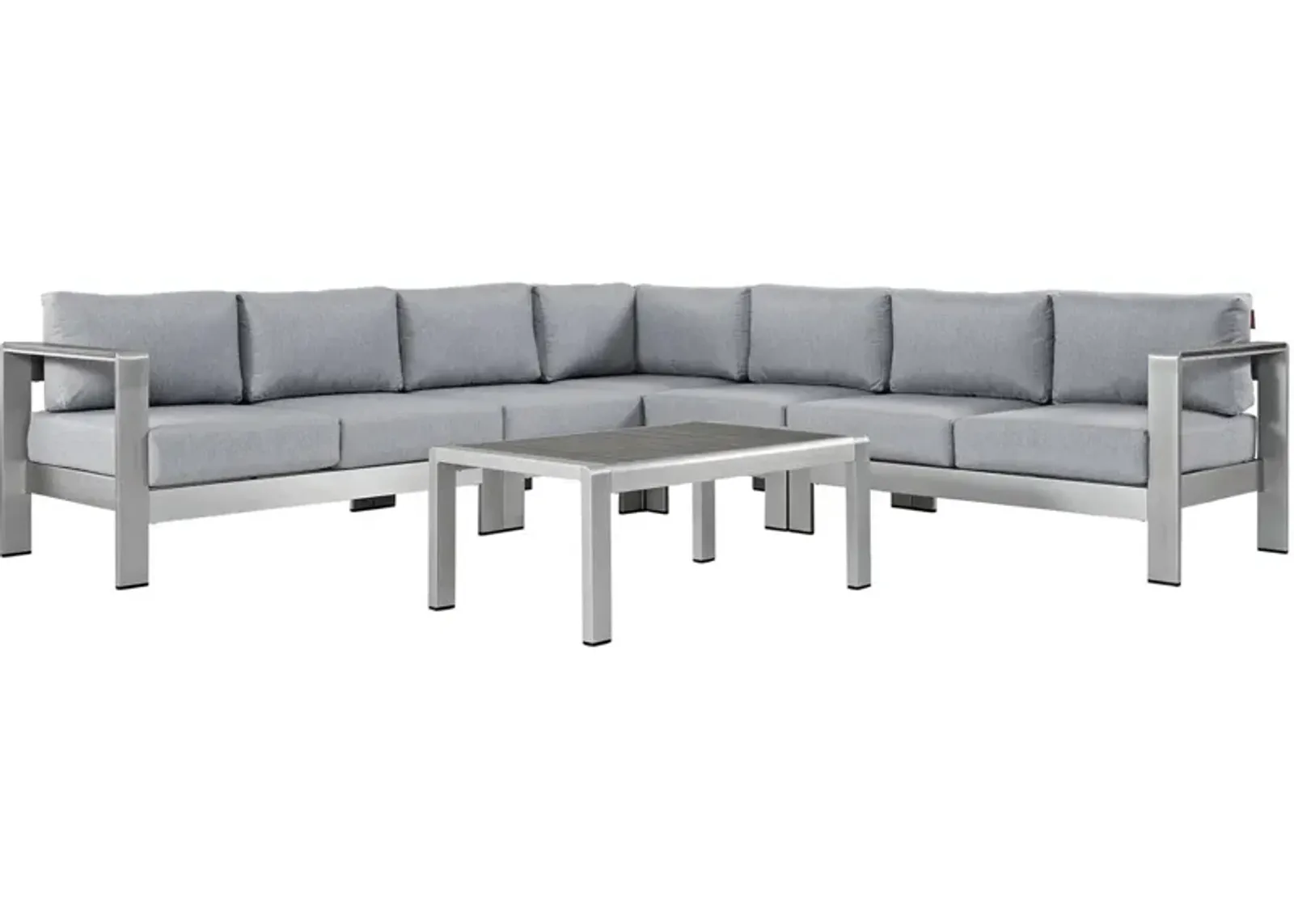 Shore 6 Piece Outdoor Patio Aluminum Sectional Sofa Set - Silver Gray