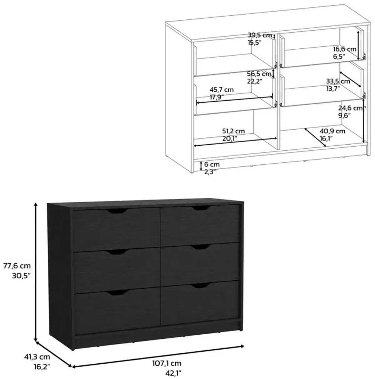 DEPOT E-SHOP Houma 4 Drawer Dresser with 2 Lower Cabinets, Drawer Chest, Black