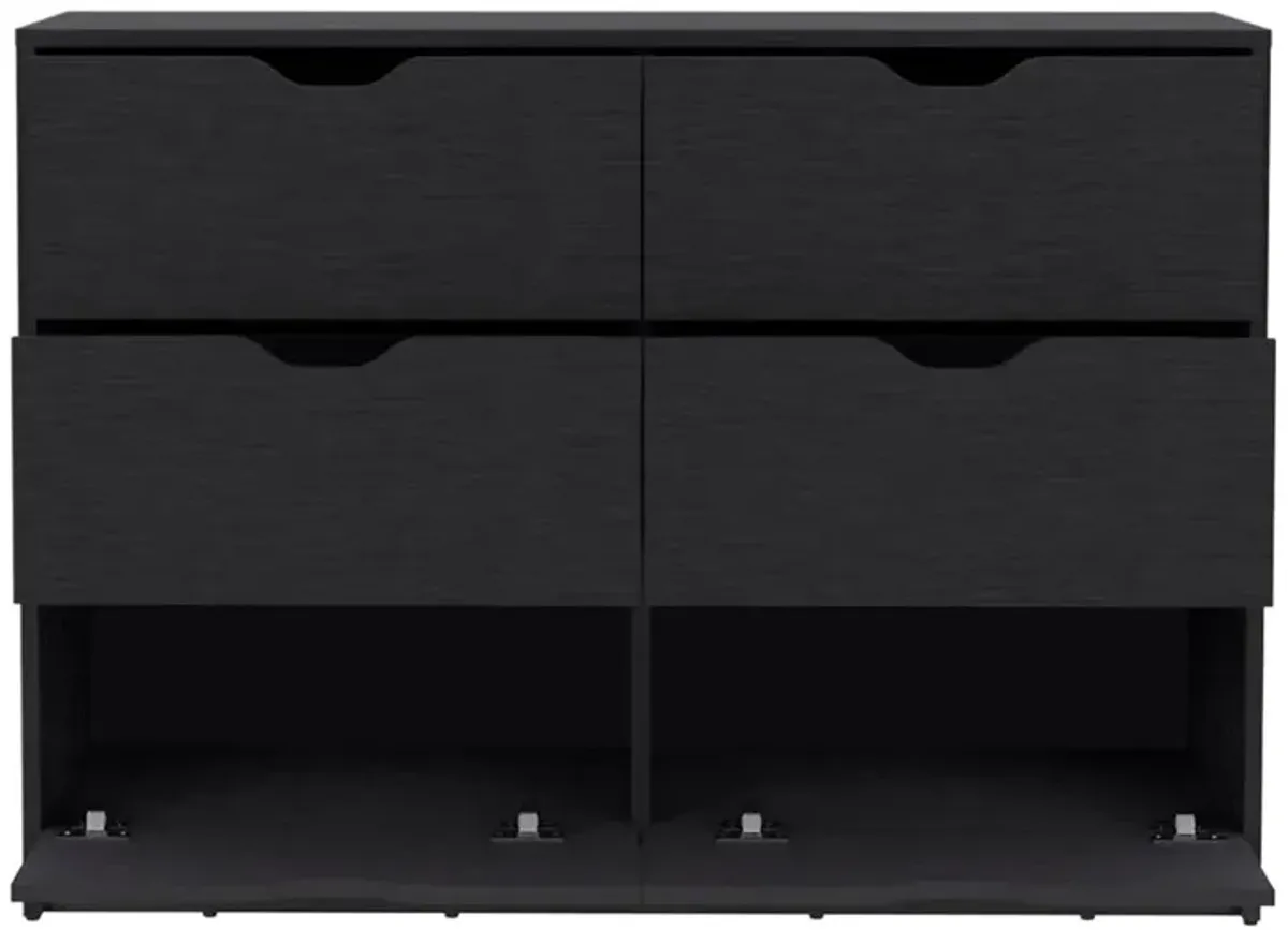 DEPOT E-SHOP Houma 4 Drawer Dresser with 2 Lower Cabinets, Drawer Chest, Black