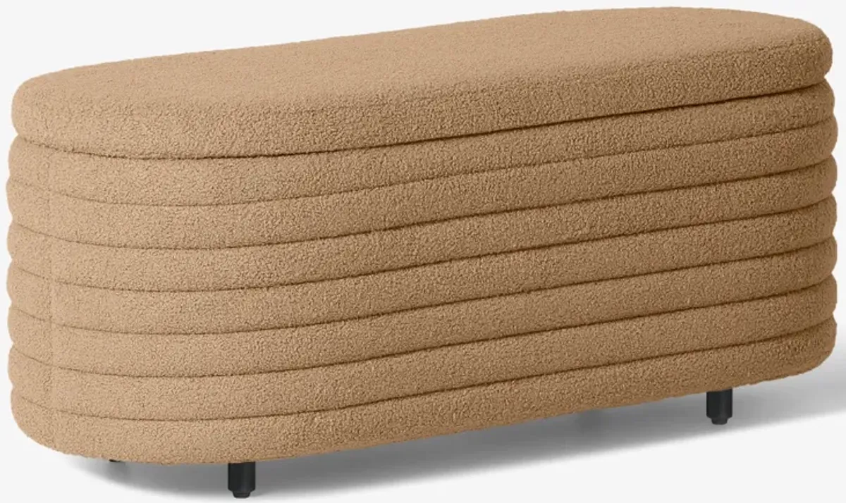 WestinTrends 42" Wide Mid-Century Modern Upholstered Teddy Sherpa Tufted Oval Storage Ottoman Bench