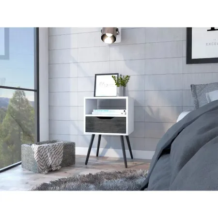 Homezia Modern Smokey Oak and White Bedroom Nightstand