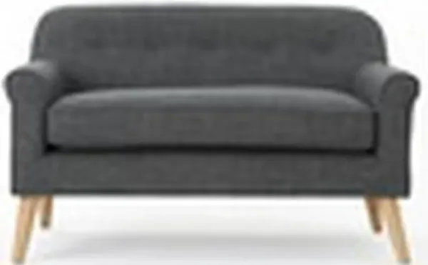 Loveseat, 50 Inch Smooth Tufted Gray Polyester, Natural Brown Wood