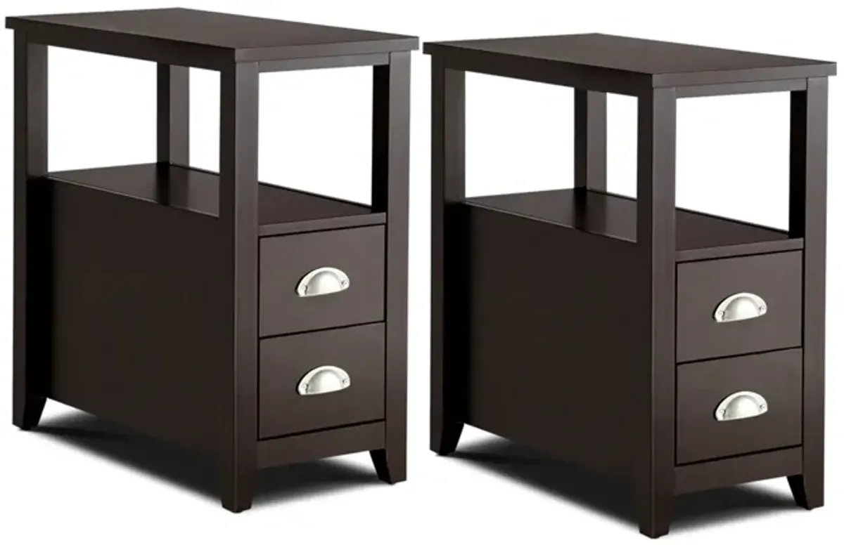 2 Pieces Wooden Bed-side Nightstand Set with 2 Drawers