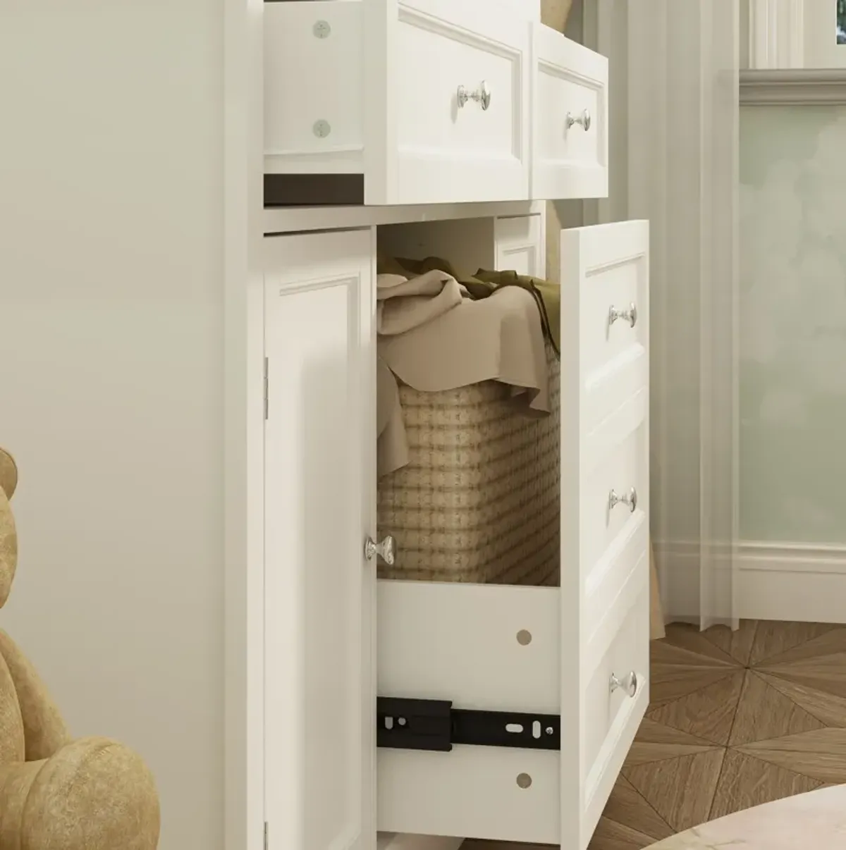 FUFU&GAGA Changing Table with Ample Storage and Adjustable Drawers, 46.3" W x 18.4" D x 38.2" H, White