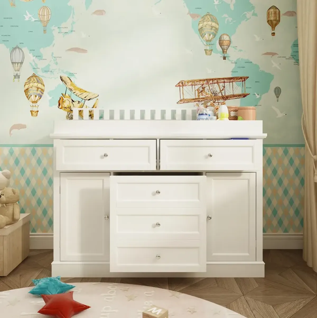 FUFU&GAGA Changing Table with Ample Storage and Adjustable Drawers, 46.3" W x 18.4" D x 38.2" H, White