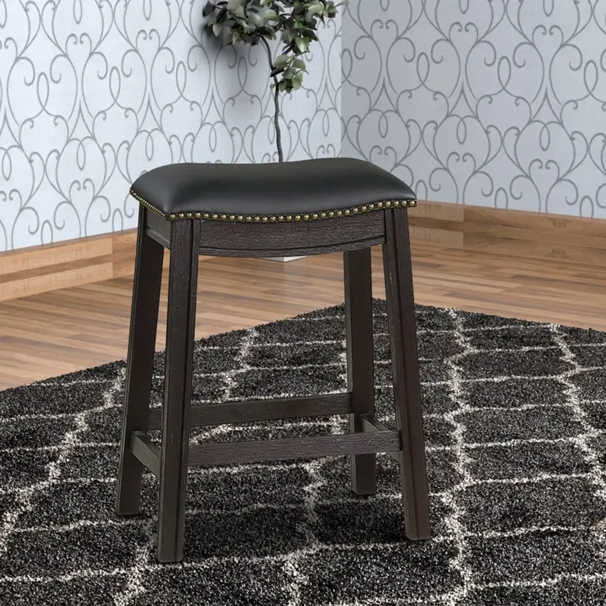 Curved Leatherette Counter Stool with Nailhead Trim, Set of 2