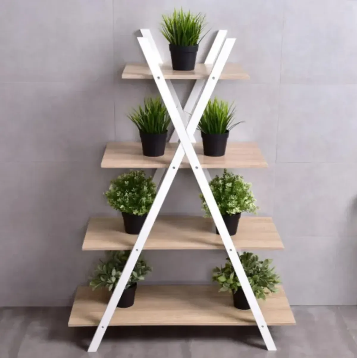 X-Shape 4-Tier Display Shelf Rack Potting Ladder-White