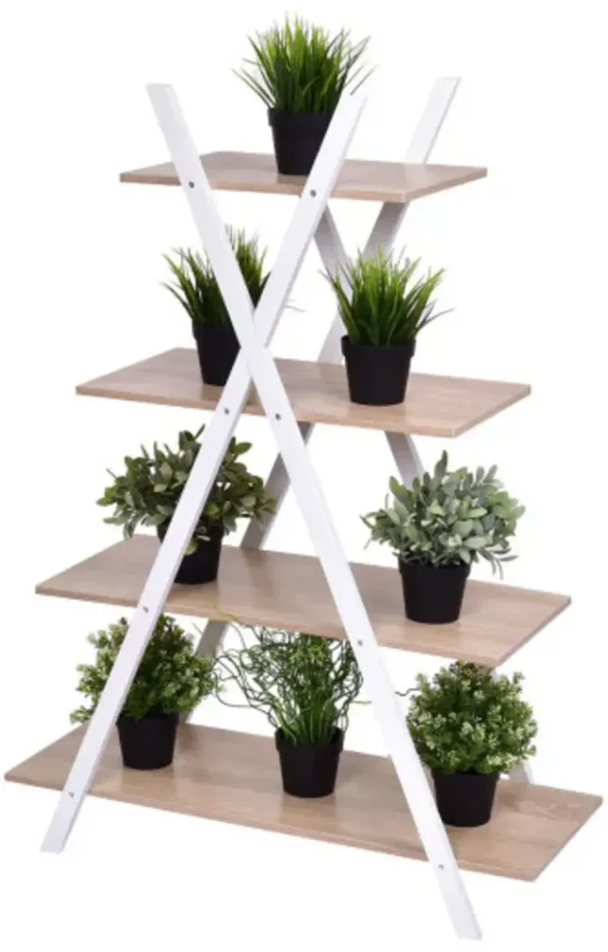 X-Shape 4-Tier Display Shelf Rack Potting Ladder-White