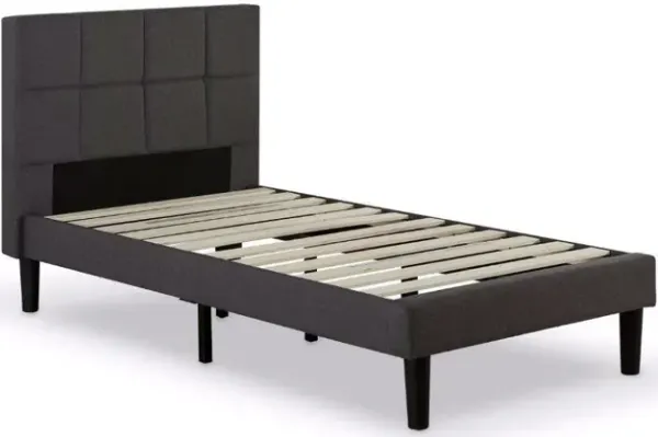 QuikFurn Twin size Classic Grey Fabric Upholstered Platform Bed with Padded Headboard