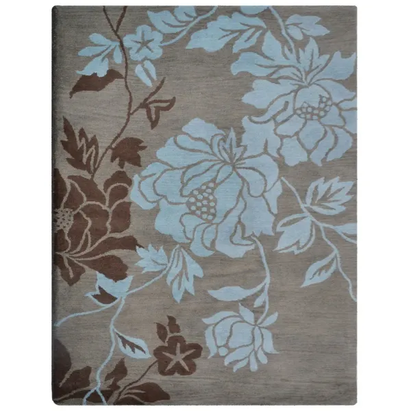 RUGSOTIC CARPETS HAND TUFTED WOOL ECO-FRIENDLY AREA RUGS  - 8'x10', Rectangle Shape, Gray & Blue, Floral Modern Design, High Pile Thick Handmade Area Rugs for Living Room, Bed Room (K00514)