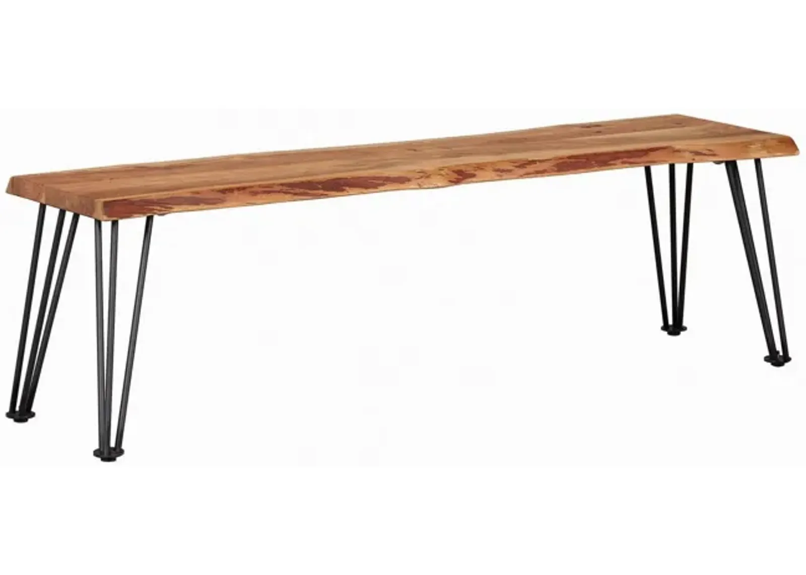 Wooden Dining Bench with Live Edge Details and Metal Legs, Brown-Benzara