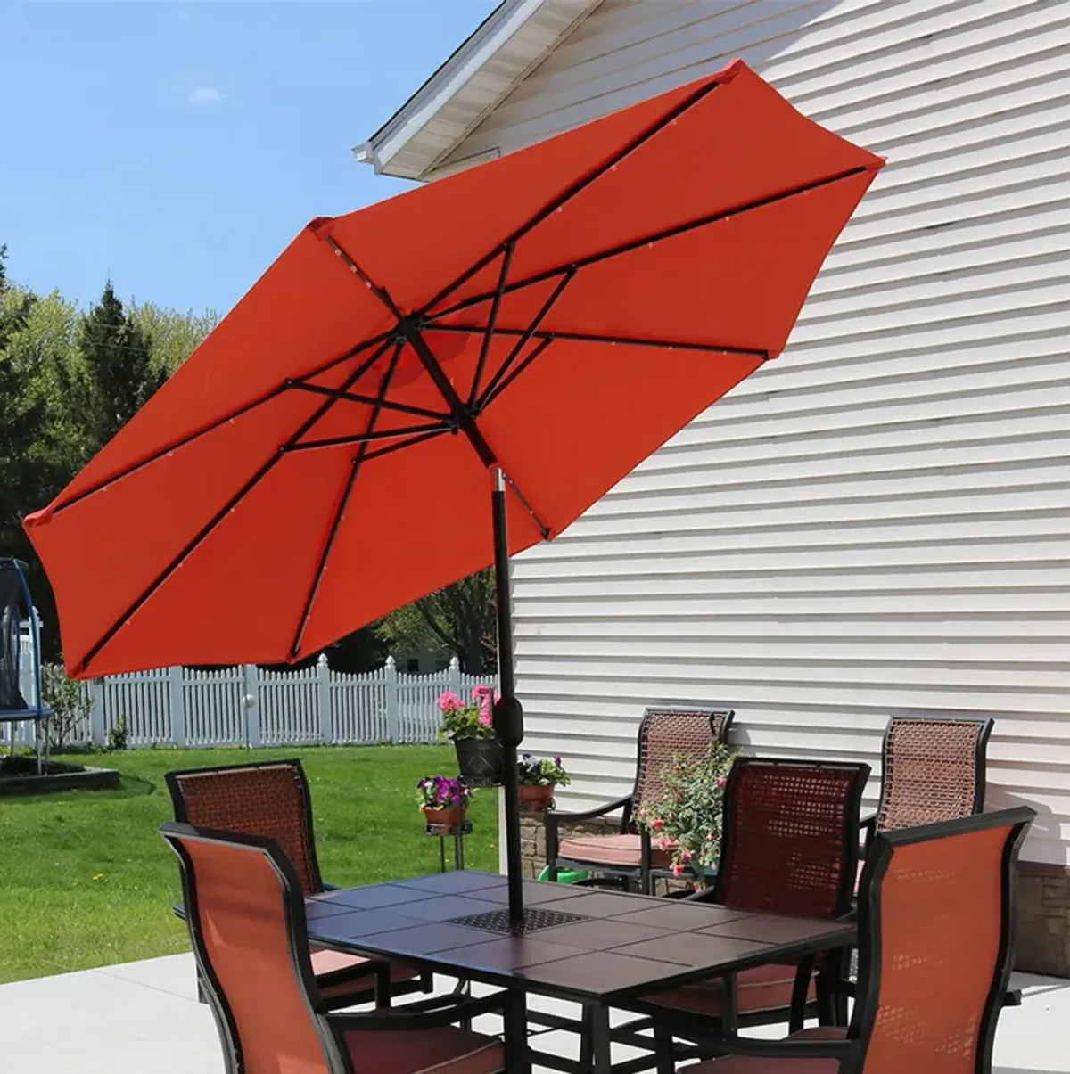 Sunnydaze 9 ft Solar Aluminum Patio Umbrella with Tilt and Crank