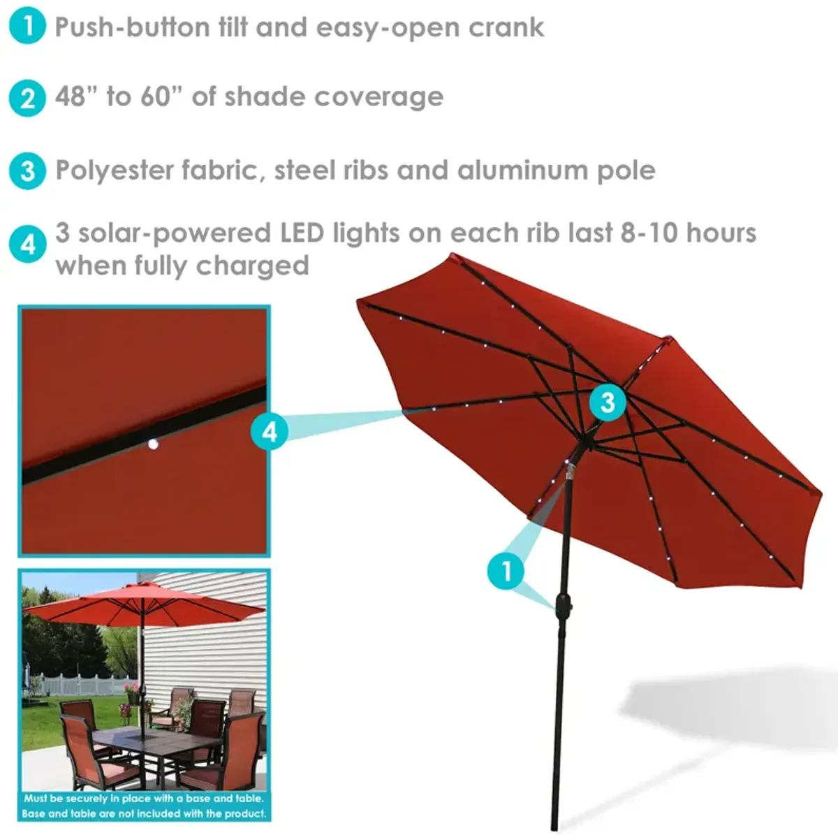 Sunnydaze 9 ft Solar Aluminum Patio Umbrella with Tilt and Crank