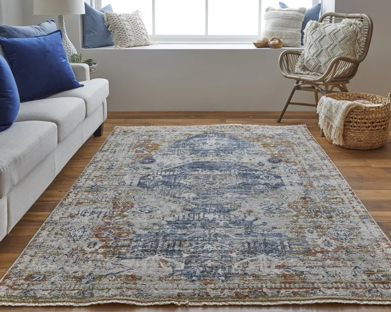 Kaia 39HWF Ivory/Orange/Blue 3' x 8' Rug