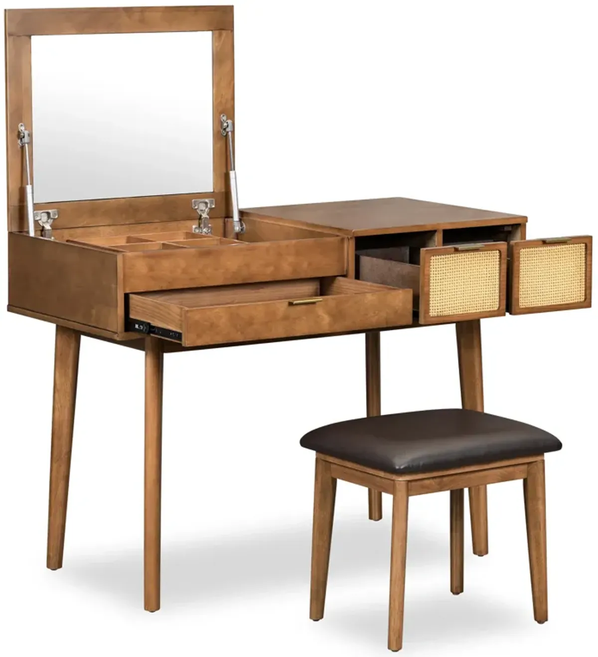 Gewnee Classic Wood Makeup Vanity Set with Flip-top Mirror and Stool