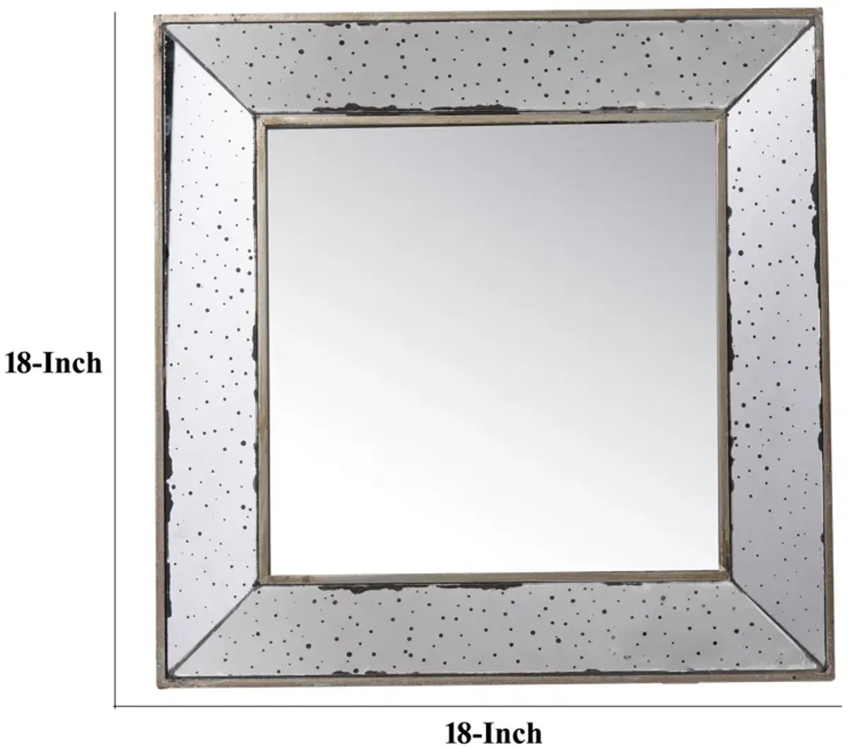 Filo 18 Inch Square Wall Accent Mirror, Raised Tray Edges, Mirrored Frame - Benzara