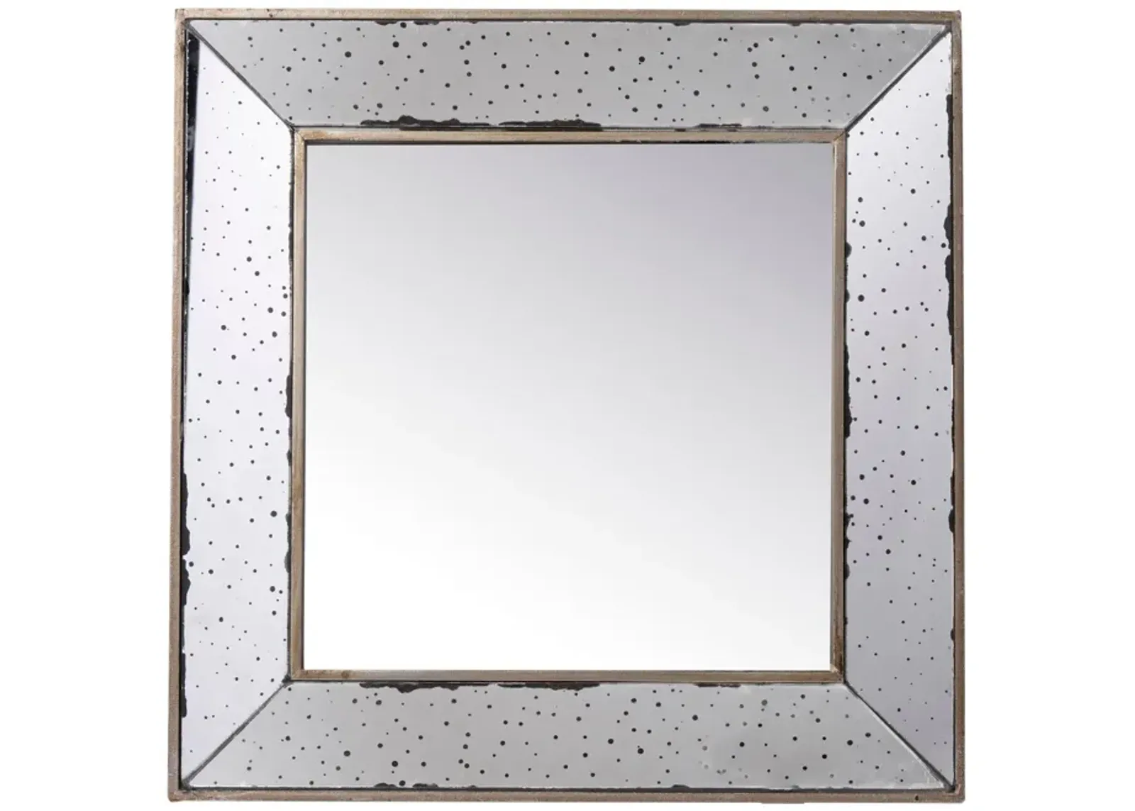 Filo 18 Inch Square Wall Accent Mirror, Raised Tray Edges, Mirrored Frame - Benzara