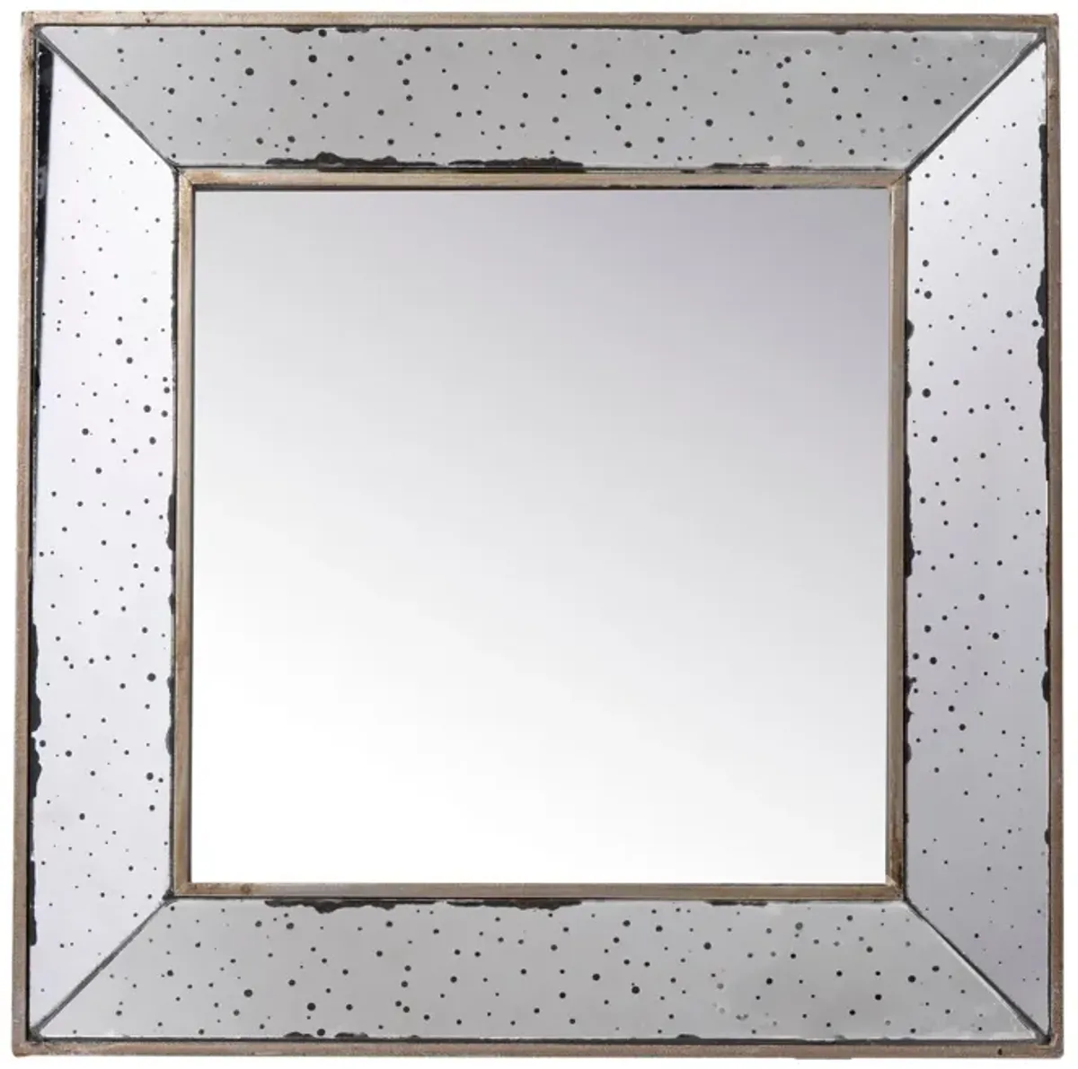 Filo 18 Inch Square Wall Accent Mirror, Raised Tray Edges, Mirrored Frame - Benzara