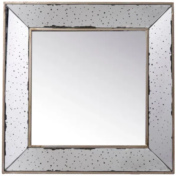 Filo 18 Inch Square Wall Accent Mirror, Raised Tray Edges, Mirrored Frame - Benzara