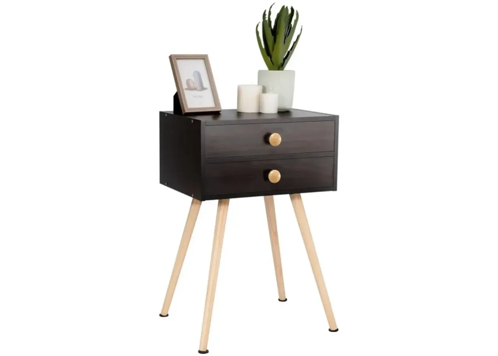 Hivvago Mid Century Modern 2 Drawers Nightstand in Natural