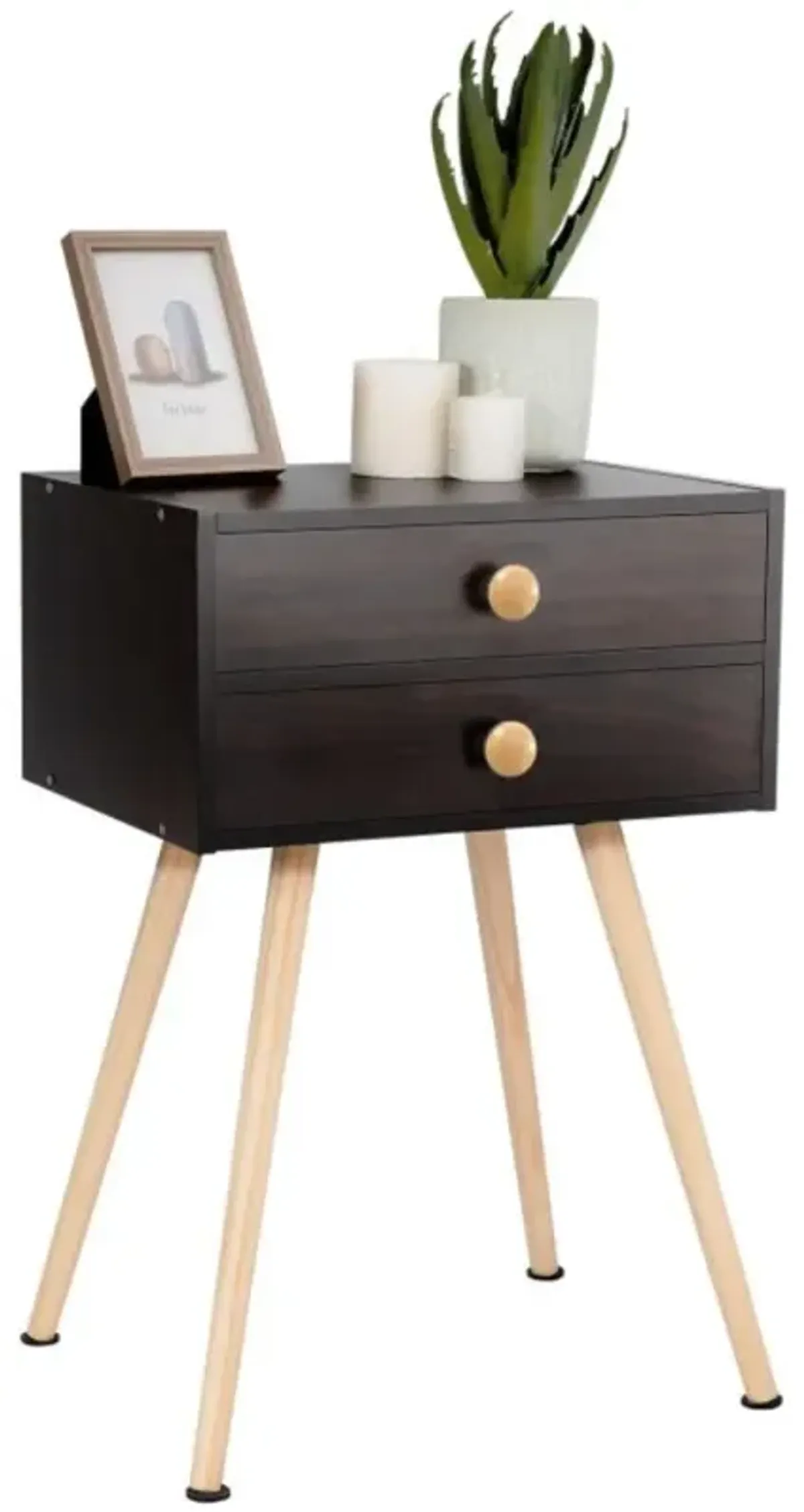 Hivvago Mid Century Modern 2 Drawers Nightstand in Natural