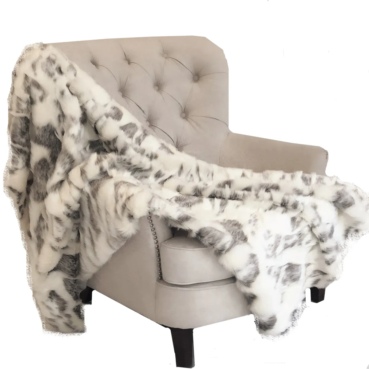 Plutus Ivory Rabbit Faux Fur Handmade Luxury Throw Blanket 70L x 90W Twin