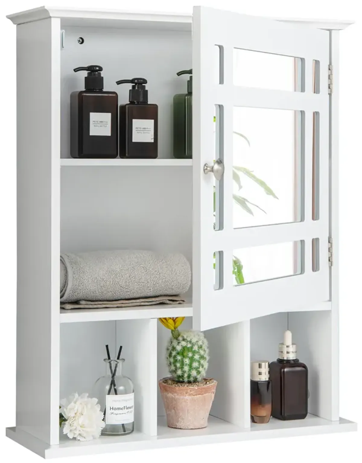 Costway Mirrored Medicine Cabinet Bathroom Wall Mounted Storage W/Adjustable Shelf White