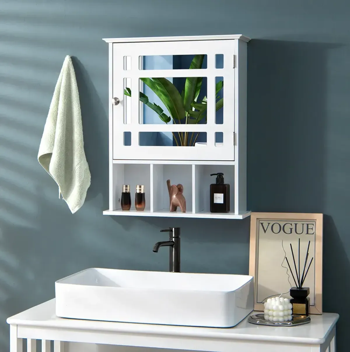 Costway Mirrored Medicine Cabinet Bathroom Wall Mounted Storage W/Adjustable Shelf White