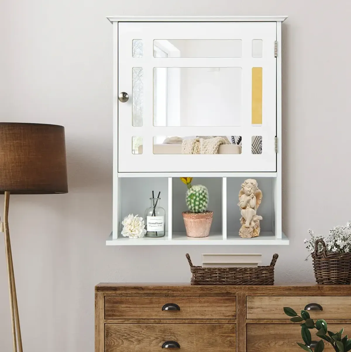 Costway Mirrored Medicine Cabinet Bathroom Wall Mounted Storage W/Adjustable Shelf White