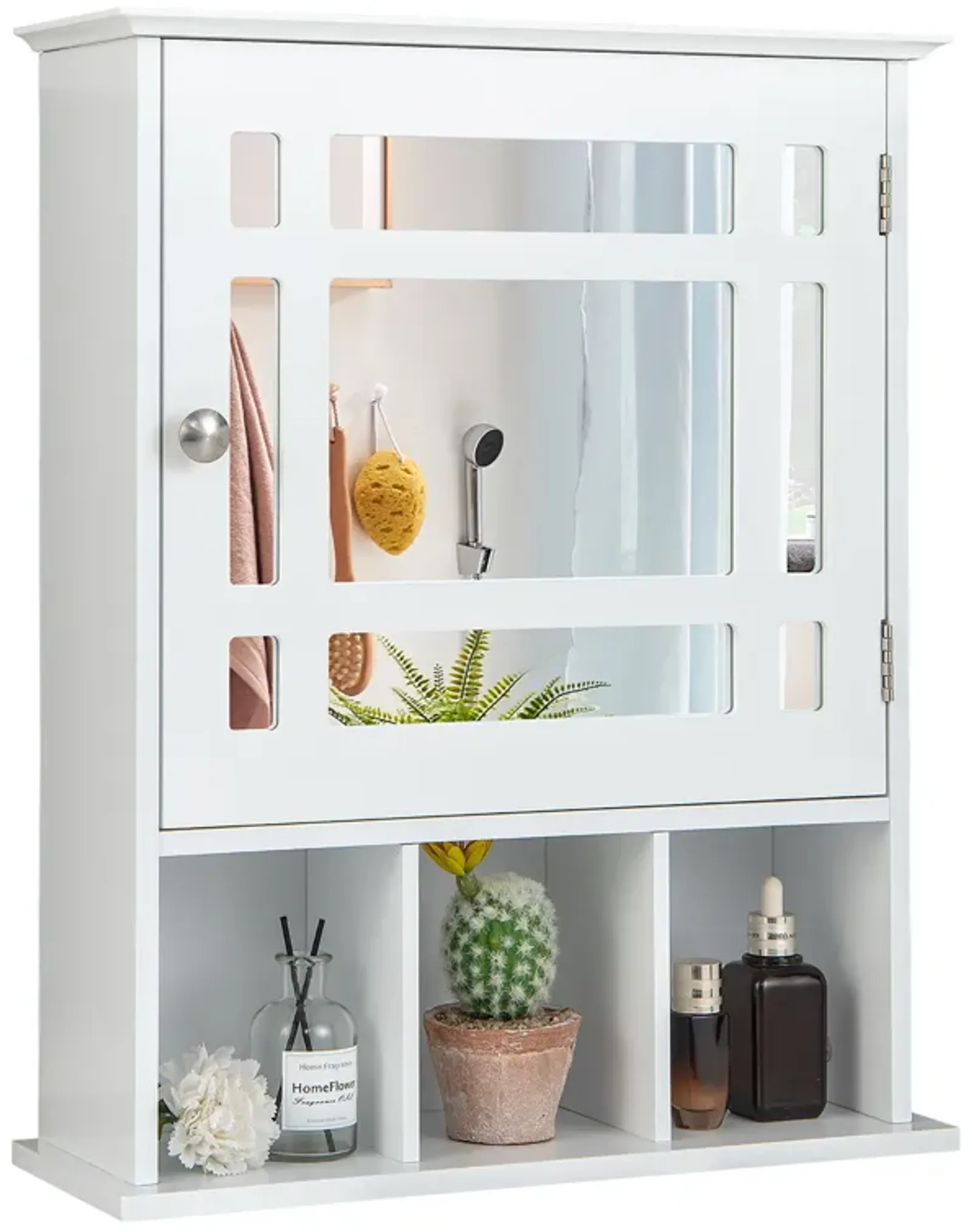 Costway Mirrored Medicine Cabinet Bathroom Wall Mounted Storage W/Adjustable Shelf White