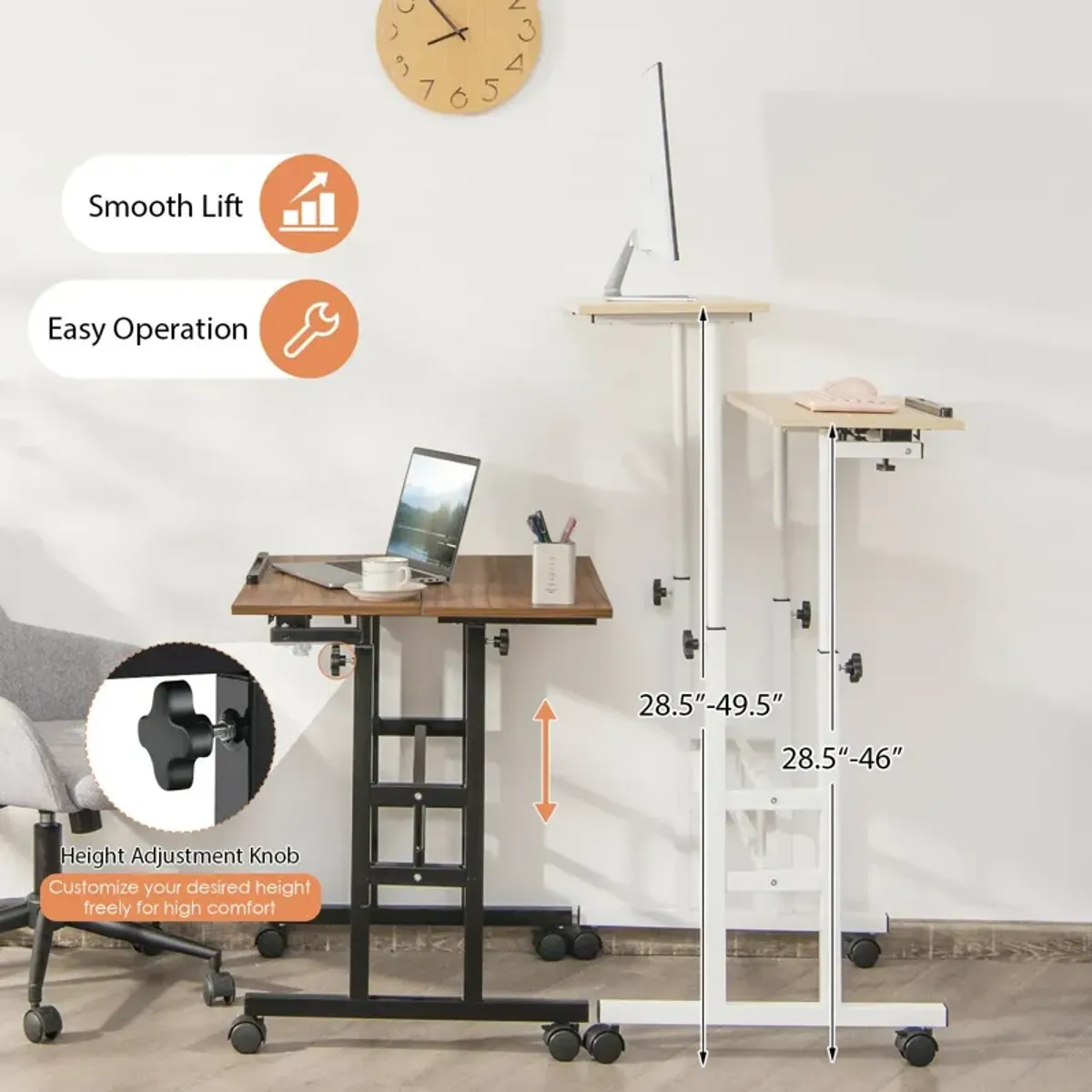 Mobile Standing up Desk Adjustable Computer Desk Tilting Workstation