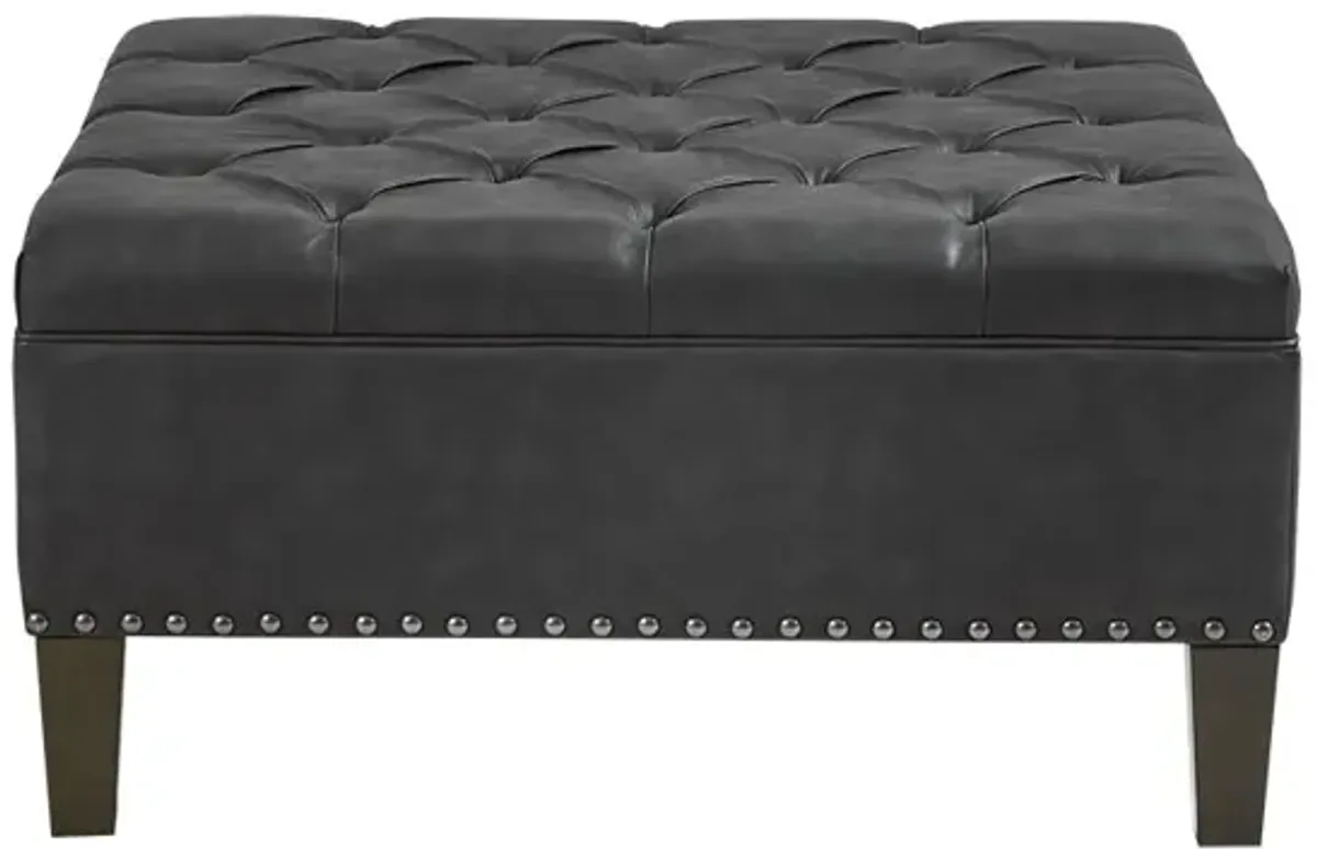 Gracie Mills Farley Button Tufted Square Cocktail Ottoman with Nailhead Accent