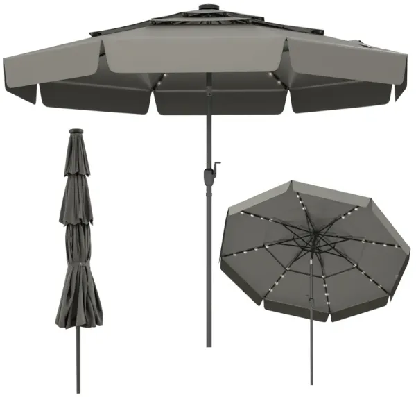 3-Tier Solar LED Outdoor Umbrella – Breathable Top with Air Circulation
