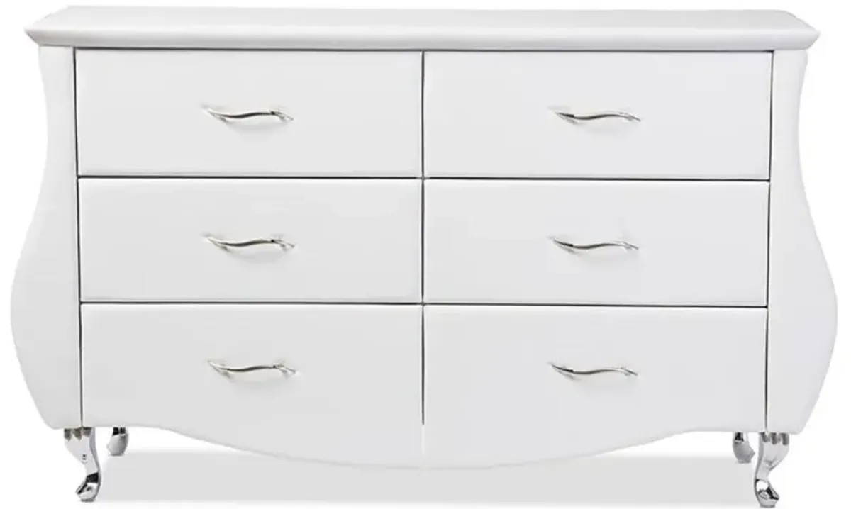 Baxton Studio Enzo Modern and Contemporary White Faux Leather 6-Drawer Dresser