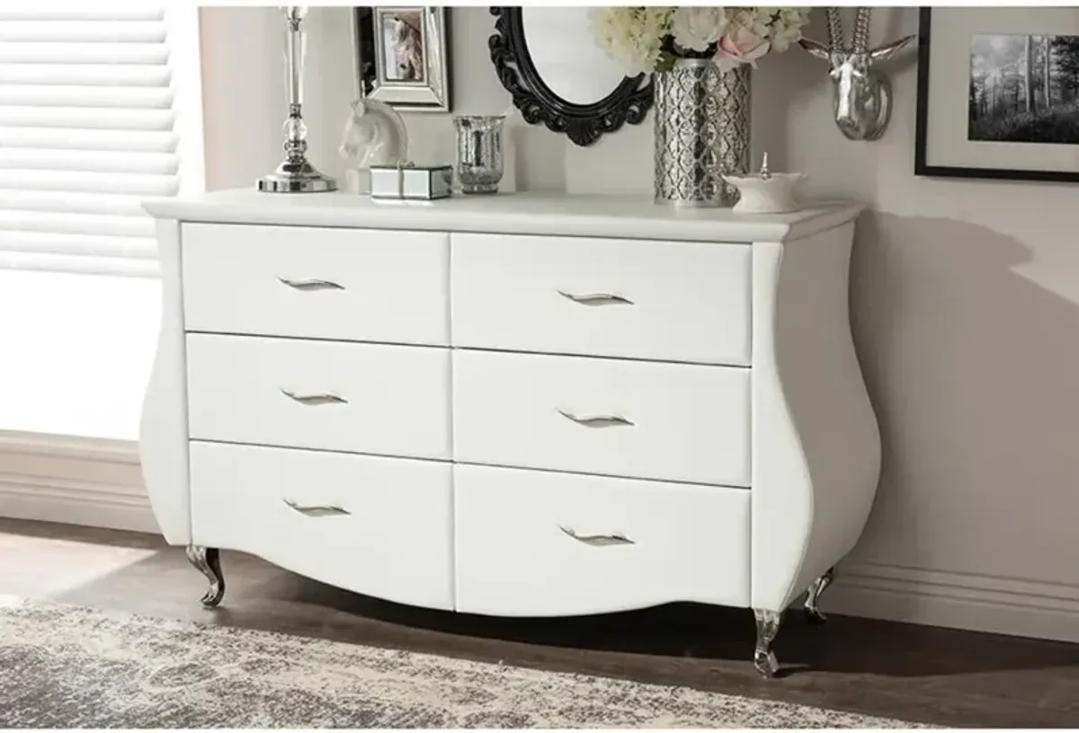 Baxton Studio Enzo Modern and Contemporary White Faux Leather 6-Drawer Dresser