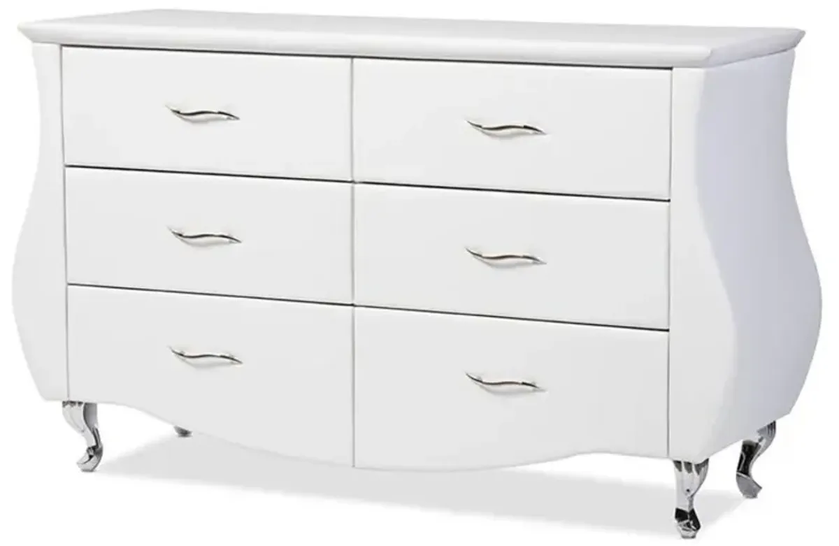 Baxton Studio Enzo Modern and Contemporary White Faux Leather 6-Drawer Dresser