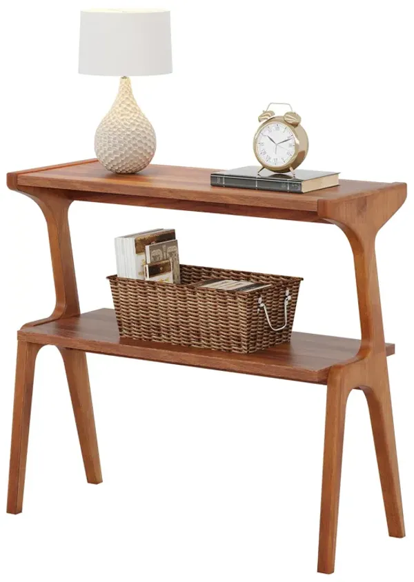 Tribesigns Narrow End Table for Living Room, Farmhouse Slim Sofa Side Table with Storage Shelves, Long Nightstand with Solid Wood Legs for Bedroom, Small Spaces, Easy Assembly, Cherry