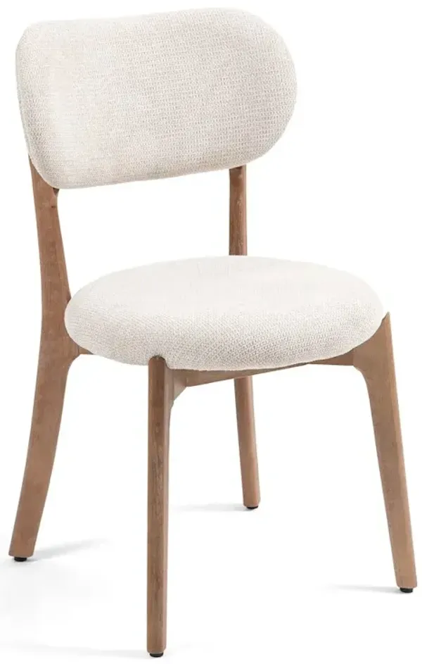 Glamour Home Set of 2 Bernardo Beige Washed Woven Fabric Dining Chair with Natural Wood Legs