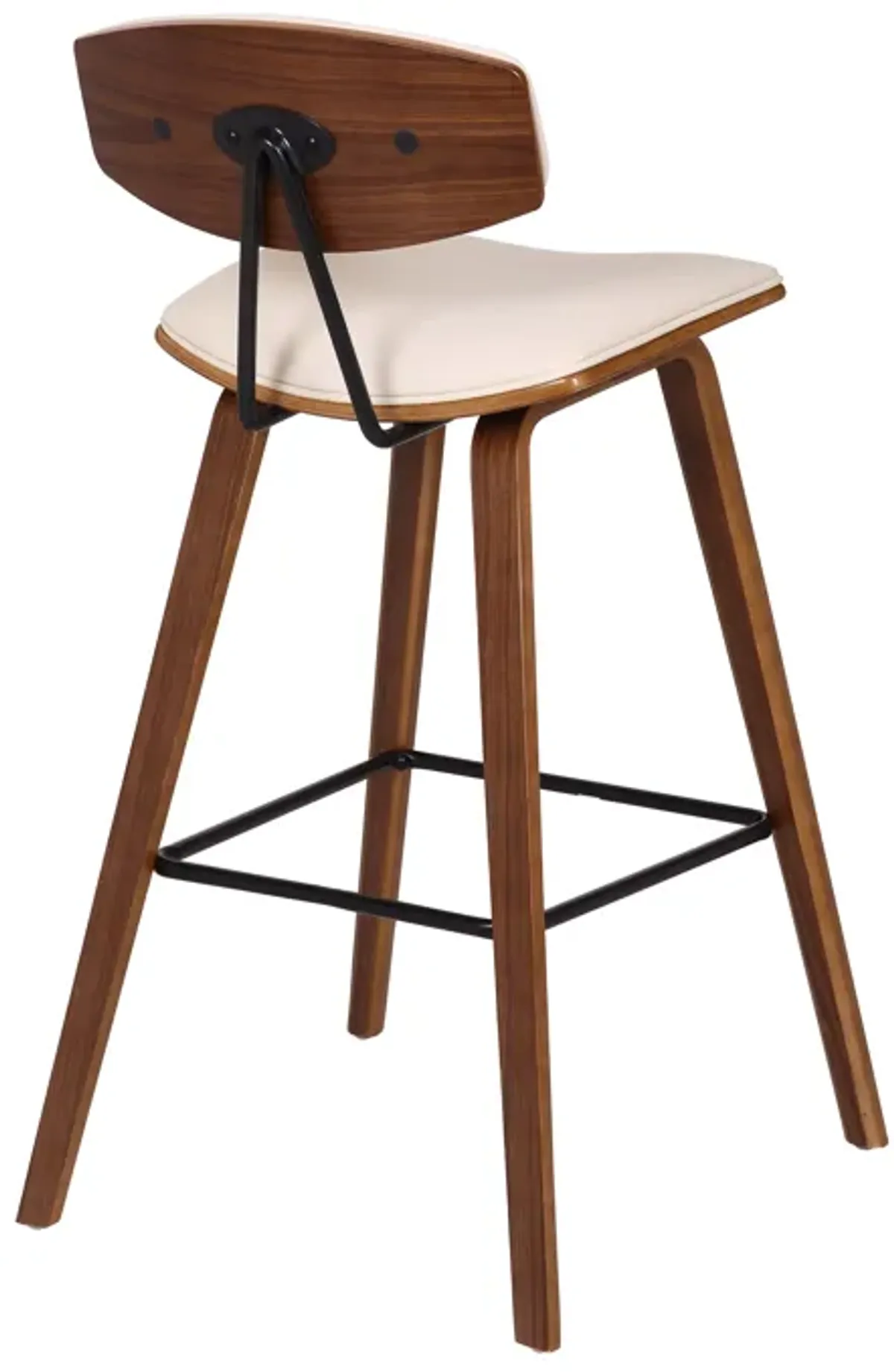 Fox Counter Height Black Faux Leather and Black Wood Mid-Century Modern Bar Stool