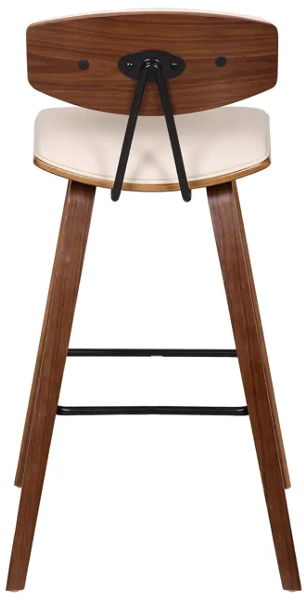 Fox Counter Height Black Faux Leather and Black Wood Mid-Century Modern Bar Stool