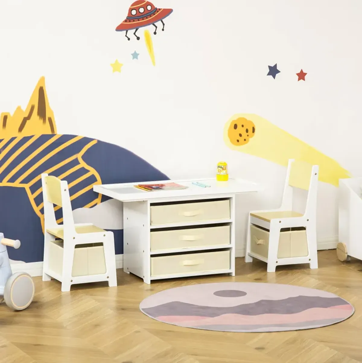 Kids Activity Table and Chairs Set with 3 Surfaces Including Kids Drawing Table