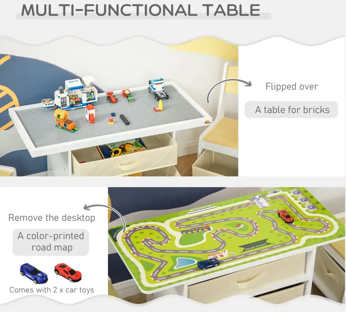 Kids Activity Table and Chairs Set with 3 Surfaces Including Kids Drawing Table