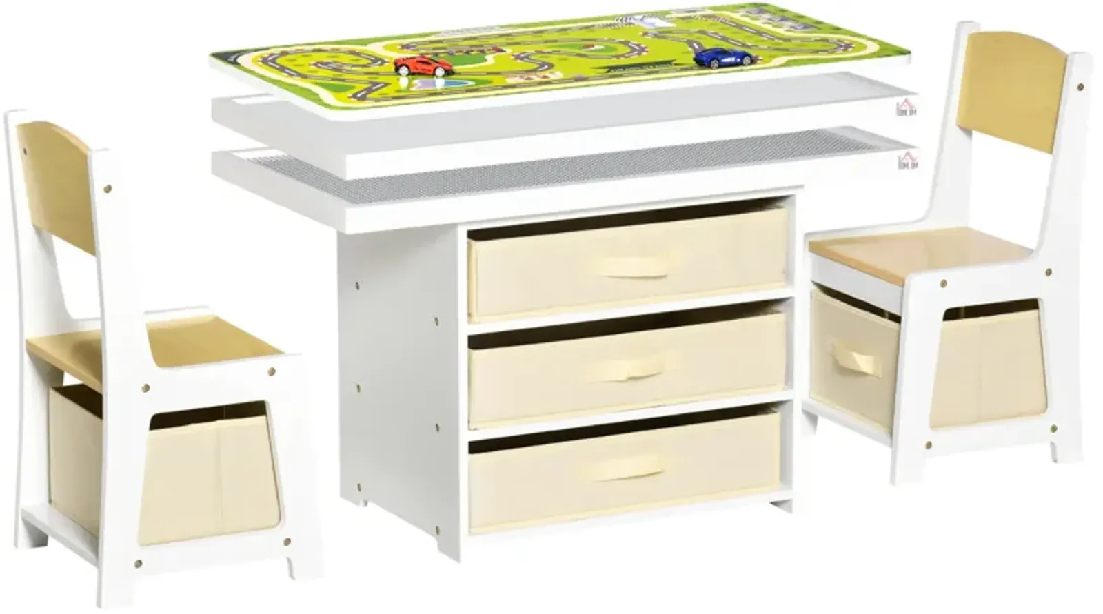 Kids Activity Table and Chairs Set with 3 Surfaces Including Kids Drawing Table