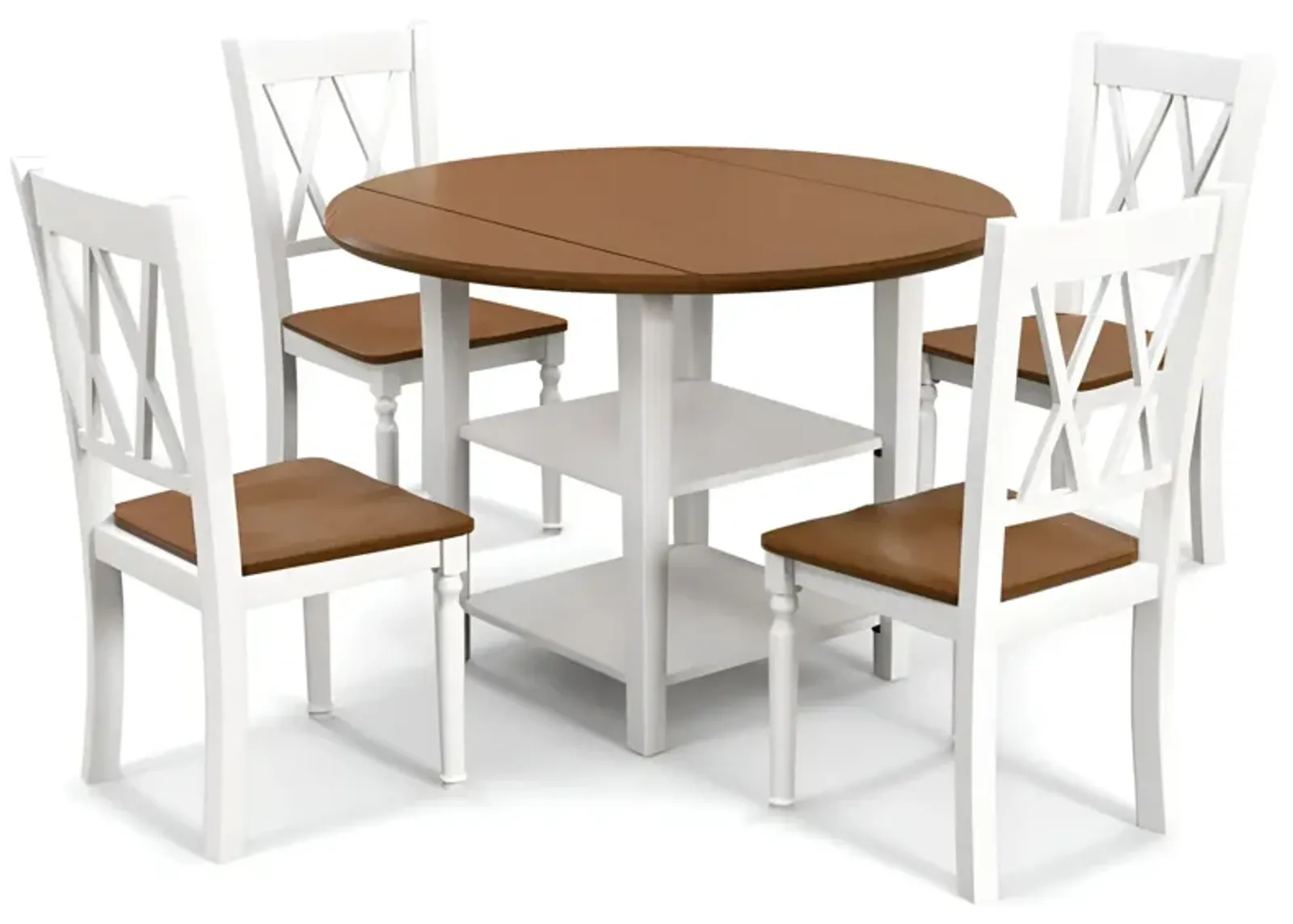 5 Piece Round Kitchen Dining Set with Drop Leaf Table Top