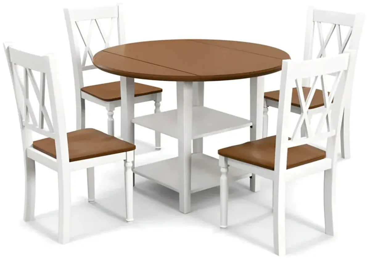 5 Piece Round Kitchen Dining Set with Drop Leaf Table Top